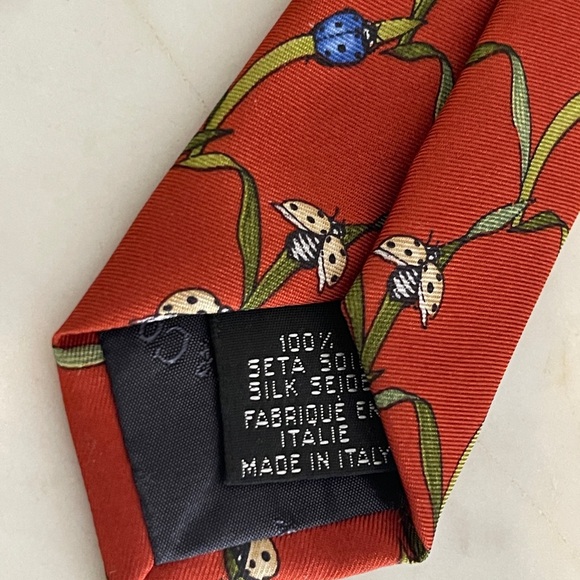 Tiffany & Co Rust Red Ladybugs Blue and Red Pattern Tie - Picture 4 of 5